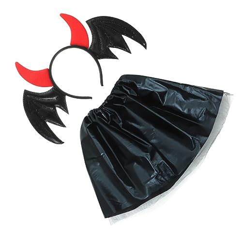 Hohopeti 1 Satz Cosplay-Outfit Halloween-Teufel Fledermausflügel Haarreifen Rock Halloween-Cosplay-kostüm-Set von Hohopeti