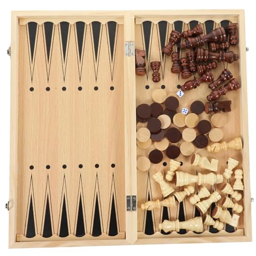 Hohopeti 1 Satz DREI in einem Schach Kinder-Kits Spiel Denksportaufgaben für Kinder tragbares Schach Schachbrett Kinder Schachbrett für Kinder Backgammon-Schachbrett Dame Faltschach hölzern von Hohopeti