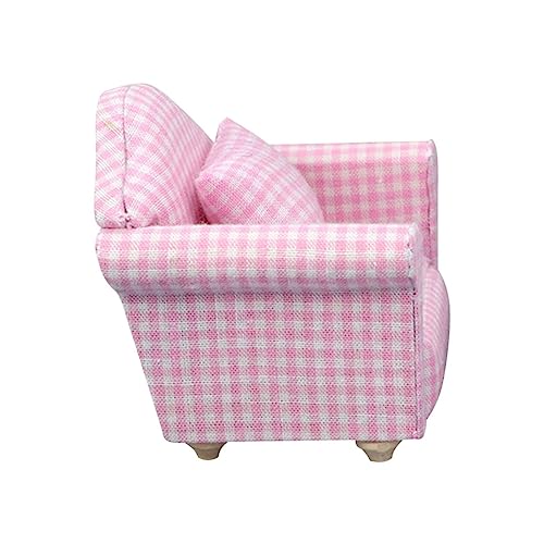 Hohopeti 1 Satz Einzelsofa 1 12 Möbel Miniaturhaus Mini-Hauszubehör Mini-Hausdekoration Desk Decoration für Kleinkinder ab 1 Jahr Mini-Hausversorgung Mini-Sofa-Ornament Stoff Rosa von Hohopeti