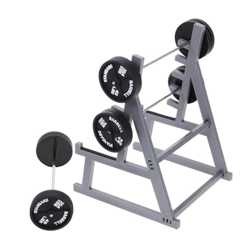 Hohopeti 1 Satz Fitness-Langhantel-Ornamente Langhantelhalter-Rack-Display Gewichtshalter für Langhanteln Mini-Puppenhausmöbel Hantelbank mit Gewichten Miniatur-Fitnessgeräte Plastik Black von Hohopeti