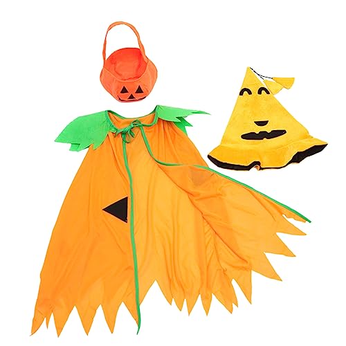 Hohopeti 1 Satz Maskerade-Party-Dekor Halloween Tasche Halloween Bag Halloween Kostuem kinderbekleidung Halloween-Rollenspiel Kürbis Halloween-Cosplay-Kostüm Halloween-Umhang Stoff Orange von Hohopeti