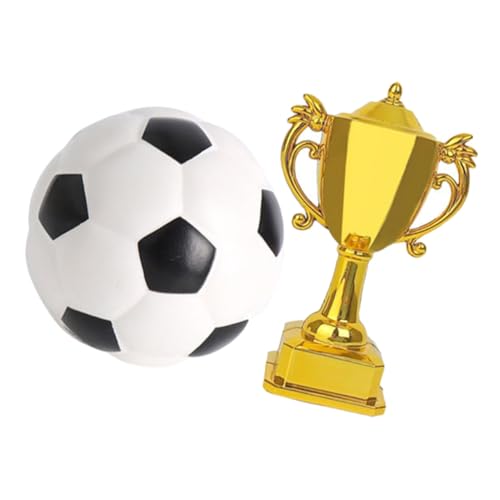 Hohopeti 1 Satz Trophäen-fußballmodell Mini-fußball Fußball-kuchendekoration Kleines Fußballmodell Goldene Pokale Fußball-kuchenaufsatz Tortenaufsätze Für Sport Plastik Wiederverwendbar von Hohopeti