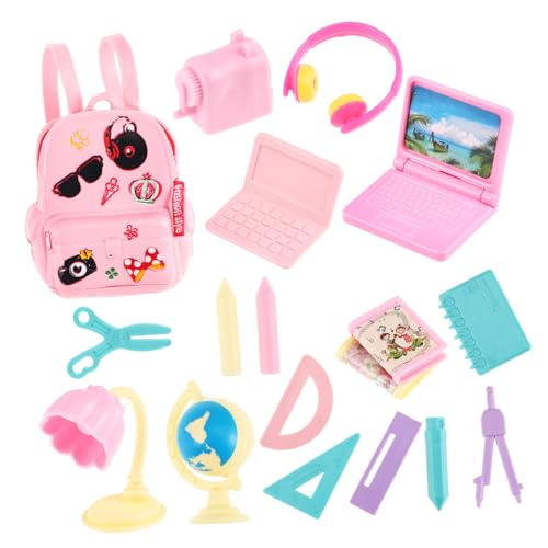 Hohopeti Puppenhaus Miniatur Mini Puppen Für Puppenhaus 1 Set Miniatur Schulbedarf Für Puppen Mini Rucksack Mit Schulmaterial Puppenhaus Zubehör Ideales Für Ädchen 18 Teile PVC Farblich Gemischt von Hohopeti