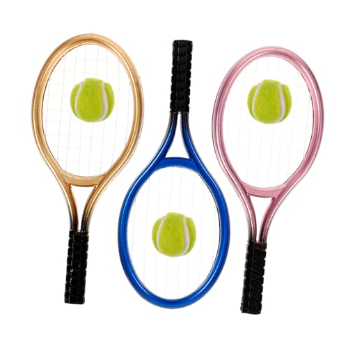 Hohopeti 12 Sätze Mini-Zubehör für Puppen Badminton Schläger Mini-Tennisschläger Miniaturen Stütze Jumbo Gericht Spielzeuge Babyzubehör Mini- -Werkzeug-Dekor Tennisschläger-Dekor Plastik von Hohopeti