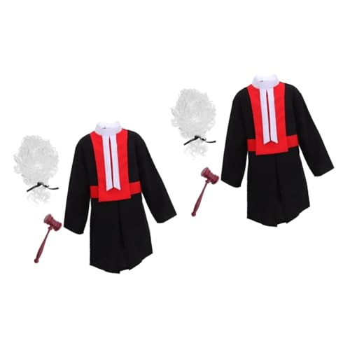 Hohopeti 2 Sätze Richteruniform Für Kinder Richter Perücke Kostüm Richterperücke Und Robe Richterkostüm Für Kleinkinder Richterperücke Und Hammer Rollenspielkostüme Für Kinder Polyester von Hohopeti