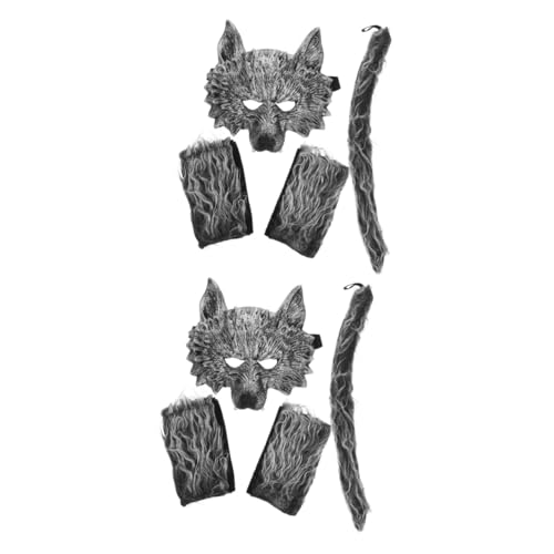 Hohopeti 2 Sätze Werwolf-Anzug Wolf Kostüm Maske Kitsune-Maske Halloween-Wolf Wolfsohren und - Party-Cosplay Werwolf-Kostümset Werwolf-Maske Cosplay-Kit Festivalschwanz Samt Silver von Hohopeti