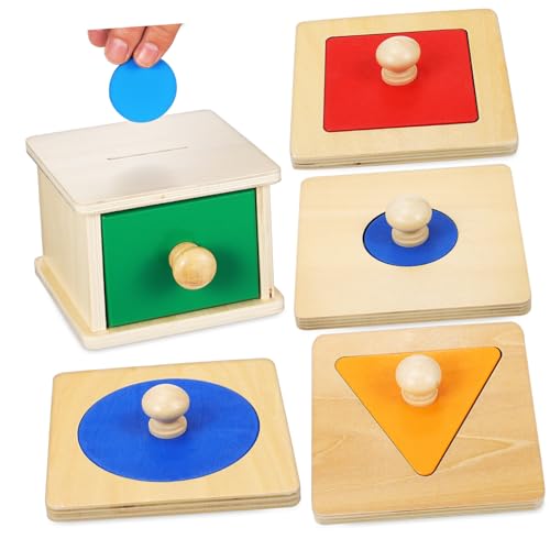 Hohopeti 2 Satz Münzbox Kleinkindspielzeug Montessori-Spielzeug Für Kleinkinder 1 Jahr Altes Montessori-Spielzeug Bausteine ​​für Kinder Montessori-Spielzeug Für Babys Von 6-12 Monaten Holz von Hohopeti