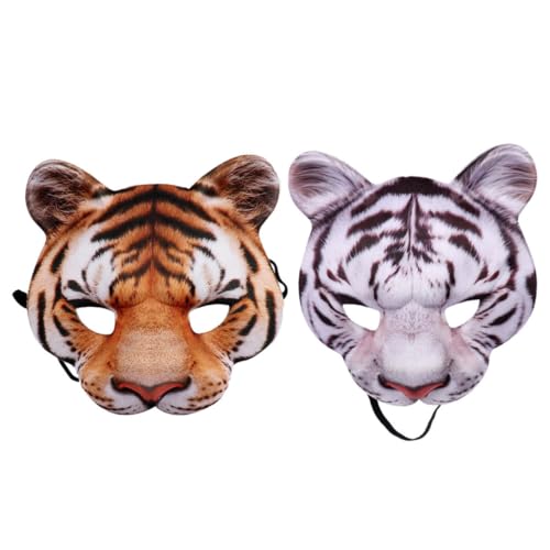 Hohopeti 2 Stück Tigermaske Für Halloween Und Karneval Weiß Gelbe Gesichtsbedeckung Für Kostümpartys Tier Maske Für Kinder Und Erwachsene Perfekte Tiger Verkleidung von Hohopeti