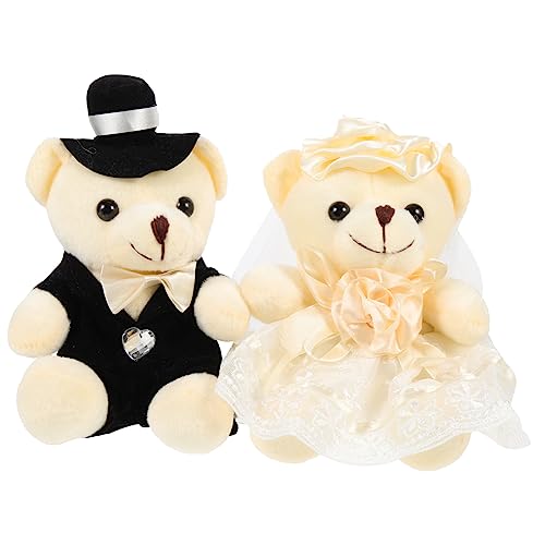 Hohopeti 2St Hochzeitsbärenpuppe kleine Bärenpuppe Puppenfigur ausgestopft Hochzeitsgeschenk Plüschbär Brautpaar Plüschbär Spielzeug Hochzeitsdekorationen Cartoon-Bär PP Baumwolle Weiß von Hohopeti