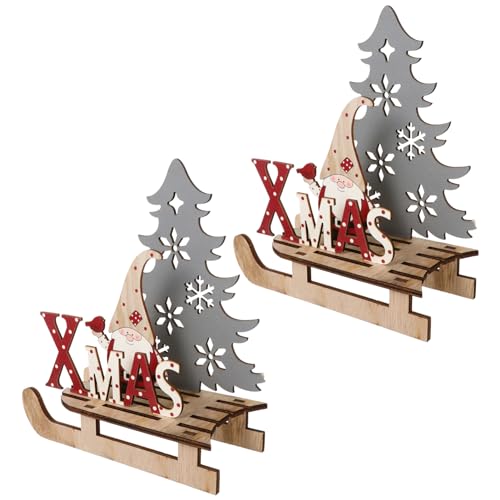 Hohopeti 2St Weihnachtsschmuck weihnachtsdeko bürodeko schlitte Schreibtischaufsatz Santa Tischdekoration Rätsel Heimdekoration Weihnachtsbedarf Puzzle-Modell aus Holz Hölzern Light Grey von Hohopeti