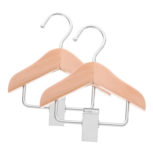 Hohopeti 2St kleiderständer Kinder kinderkleiderbügel Coat Hangers dollhaus kleine Kleiderbügel Miniatur-Kleiderbügel für Puppen winzige Hausaufhänger Simulation Kleiner Kleiderbügel Holz von Hohopeti