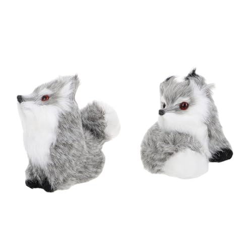 Hohopeti 2St kleine fuchsverzierung Plüschtier Fuchs Simulationstiere Fuchs-Ornament Waldtierfiguren Kuscheltiere aus dem Wald Plüsch Tierchen gefälschter Fuchs Tierornament Kunstfell Grey von Hohopeti