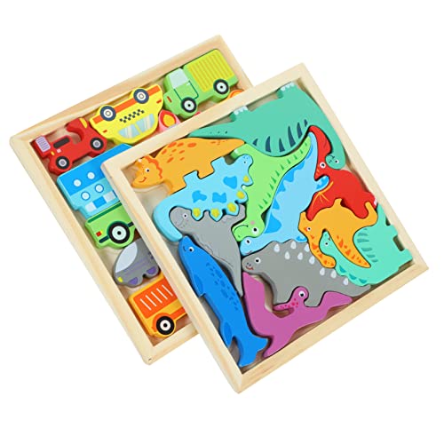 Hohopeti 2er Set Holzpuzzle Für Lernspielzeug Mit Dinosauriern Und Fahrzeugen Pädagogisches Holzspielzeug Für Kleinkinder Und Vorschulkinder Farbenfrohes Kreatives Puzzle von Hohopeti