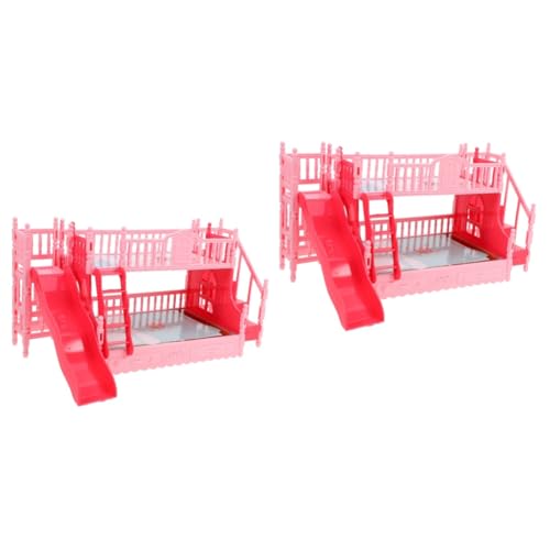 Hohopeti 2st Etagenbett-Set Für Puppen Mini-verzierung Miniatur-etagenbett Puppenhaus-etagenbett-Spielzeug Miniatur-Puppen-etagenbett Mini-möbelmodell Puppenhausmöbel Requisiten Rosa Abs von Hohopeti