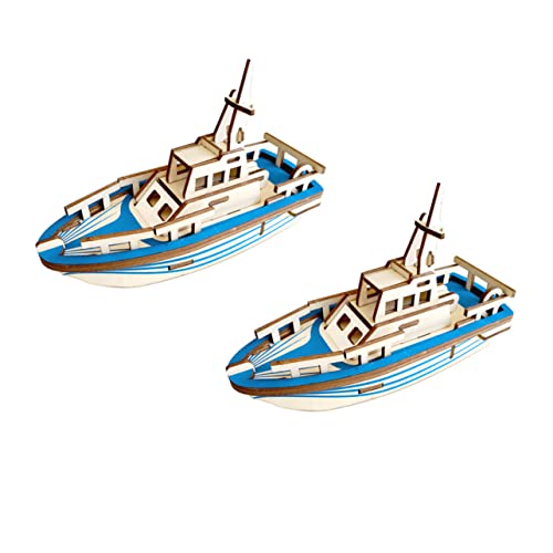 Hohopeti 2st Rettungsboot-Puzzle Puzzlespiel Segelboot Modell Gehirnspielzeug Nautisches Segelboot Schiff Boot Handwerk Spielzeug Zusammenbauen 3D-Puzzle Segelschiff Modell Hölzern Blue von Hohopeti