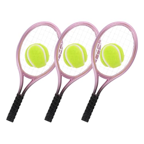 Hohopeti 3 Sätze Tennisschläger Tennis Miniaturen Mini-Spielzeug-Tennis Badminton Spielzeuge Hausdekoration-Zubehör Zubehör für Mini-Tennisschläger Modell eines Spielzeugwerkzeugs Plastik von Hohopeti