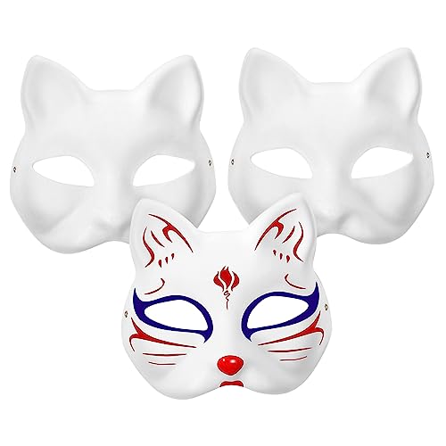 Hohopeti 3 Stück Leere Katzen Gesichtsmaske Zum Selbermachen Handbemalt Ideal Für Im Kindergarten Kostüm Und Cosplay Zubehör Halloween Und Maskerade Weiß von Hohopeti