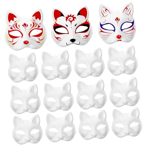 Hohopeti 30 Stk Zellstoff-blank-maske Süßer Zeichentrickfilm Vollmaskenhandwerk Skelett Halloween-fuchsmasken Maskerade Papiermaske Katze Gesichtsmaske Katzenmaske Handdekor Weiß von Hohopeti