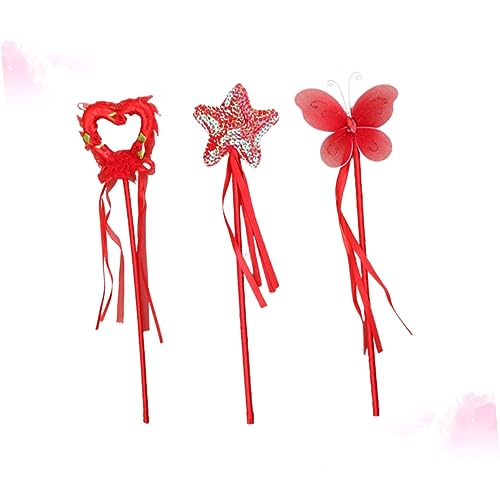 Hohopeti 3St Zauberstäbe der Zauberstab Party Zauberstab Prinzessinnen-Sternenstab Zauberstab der Schmetterlingsfee Fairy Wand verkleidung Kinder Kid Toys Pentagramm-Zauberstab Feenstab rot von Hohopeti