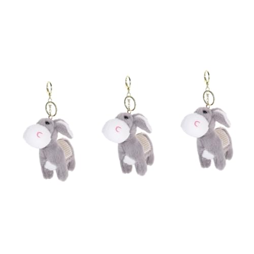 Hohopeti 3st Esel Schlüsselanhänger Plüsch-Esel-Ornament Tierpuppe Schlüsselanhänger Wildtiere Mini-Esel-Ornamente Weicher Tier-schlüsselanhänger Ausgestopfter Esel Grey Pp Baumwolle von Hohopeti