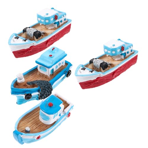 Hohopeti 4 Stück Fischerboot Ornamente Bootsförmiges Harz Fischerboot Schrankdekoration Harz Boot Miniatur Boot Ornament Themen Ornament Fischerboot Für Den von Hohopeti