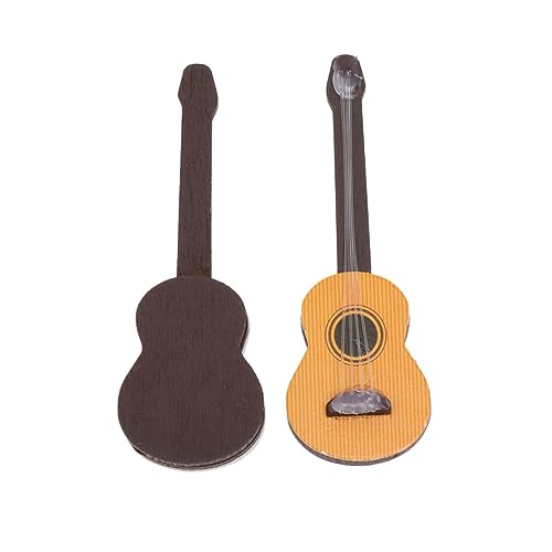 Hohopeti 4 Stück Mini-Gitarre Aus Holz Puppenhaus-Schlagzeug Puppenstubenmöbel Miniatur Gitarre Selber Bauen Puppenhaus Tapete Mini-Gitarren-Desktop-Ornament Spielzeug Miniaturmöbel Bambus von Hohopeti