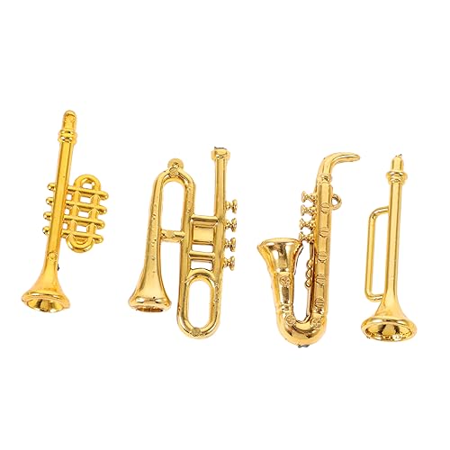 Hohopeti 4 Stück Mini-trompete Mini-instrumentenmodell Modelle Von Musikinstrumenten Miniatur-Saxophon Miniatur-musikinstrumente Instrumentenmodelle Mini-instrumentendekor Golden Plastik von Hohopeti