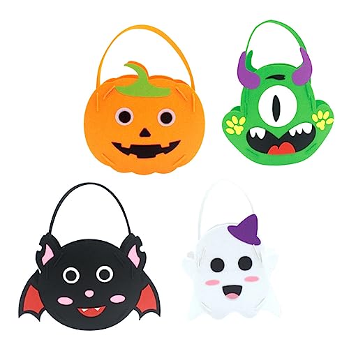 Hohopeti 4 Stück Süßigkeitentasche Cartoon-Halloween-Süßigkeitstüte Süßes sonst gibt's Saures Tasche halloween snacks halloween naschen Eimer mit Halloween-Süßigkeiten Partyzubehör Vlies von Hohopeti