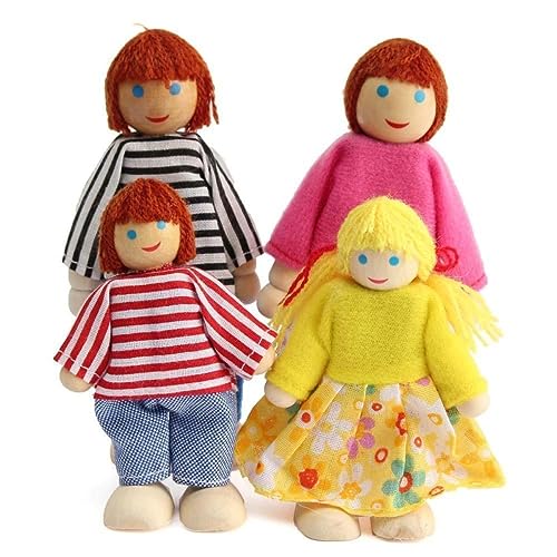 Hohopeti 4 Teiliges Set Aus Holzpuppen Cartoon Familienfiguren Für Puppenspielzeug Für Das Puppenhaus Zufällige Farben Ideales Für Jungen Und ädchen von Hohopeti