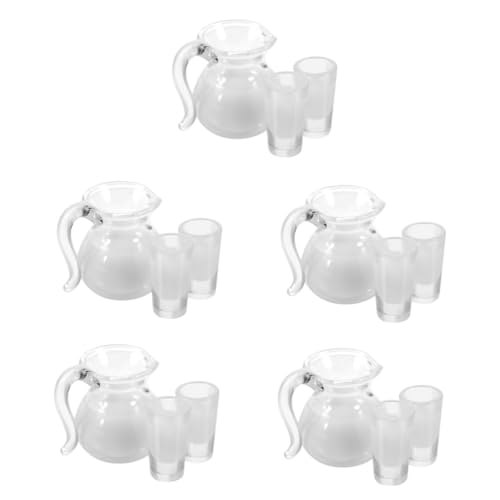 Hohopeti 5 Sätze Saftmilchglaskrug Mini-Tasse Mini-Essen Miniatur-Food-Modell Küchenzubehör Mini-Wasserbecher Miniatures Milk jug Puppenhaus Rollenspielspielzeug Miniaturbecher Harz Weiß von Hohopeti