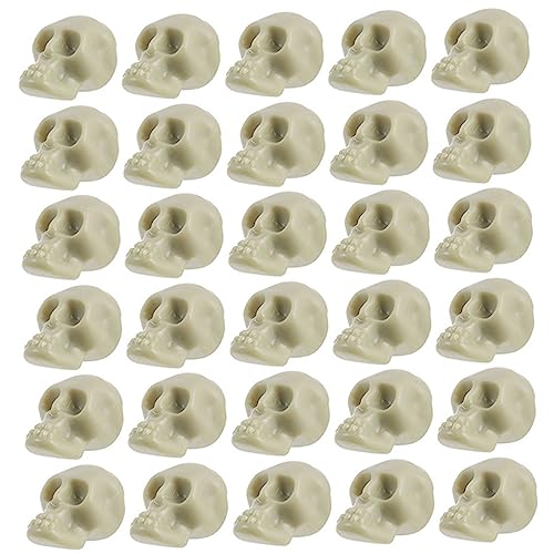 Hohopeti 50 Stück Halloween-dekor -tischdekoration Winziger Schädelkopf Gefälscht Furchteinflößender Halloween-miniaturfigur Mini-totenkopfmodelle Perle Plastik von Hohopeti