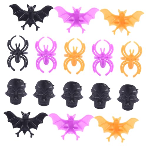 Hohopeti 60st Halloween Ring Fledermaus Spinne Schädel Kinderspielzeug Dekoration Halloween-spielzeug Halloween-ringe Ring Mit Tiermuster Minispinnen Halloween-partyringe Streich Colorful von Hohopeti