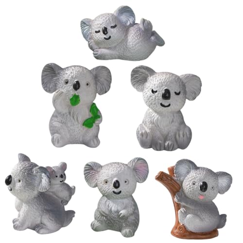 Hohopeti 6St entzückende Figur autodeko gartenfigur Die Koala-Skulptur dekofiguren gartenaccessoires Koala-Figuren aus Kunstharz Mini-Koala-Statue aus Harz Mini-Koala-Modell Grey von Hohopeti