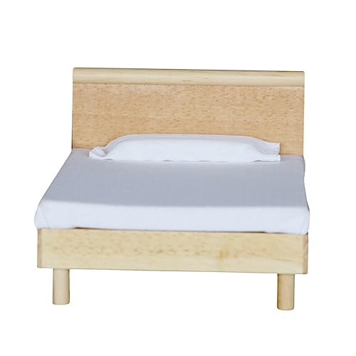 Hohopeti Eichen Minibett Mit Kissen Für Puppenhaus Miniatur Doppelbett Puppenhaus Zubehör Für Schlafzimmer Ideal Für Miniaturhäuser Und Puppenhaus Spielsets 1 Stück von Hohopeti