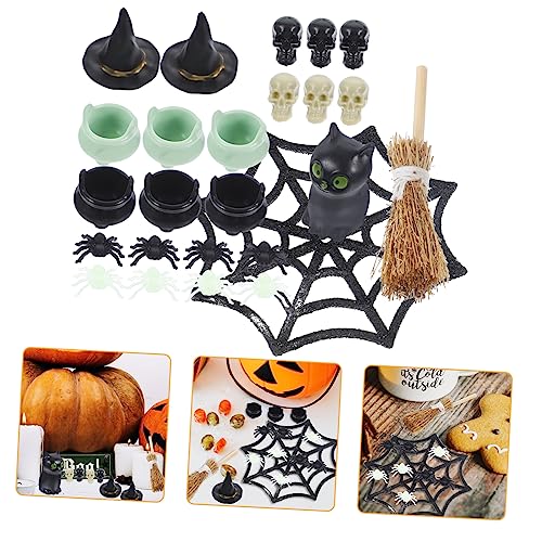 Hohopeti Hexenhut Kopf Landschaft Katze Fee Puppe für Miniaturparty Garten Gartendekoration Miniaturen Zuhause Miniatur Handwerk für Spinne Outdoor Ornamente Halloween Ornament von Hohopeti