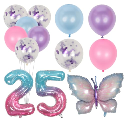 Hohopeti Happy Birthday Ballons Set Schmetterling Aluminiumfolie Ballons Kit Für Geburtstagsdekorationen von Hohopeti