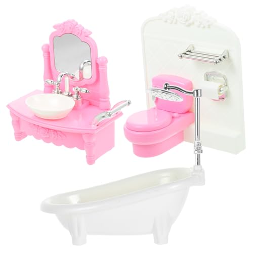 Hohopeti 1 Set Miniatur Badezimmer Modell Aus Plastik Miniatur öbel Set Mit Waschbecken Toilette Und Badewanne Für Puppenhaus Farbe Zufällig von Hohopeti