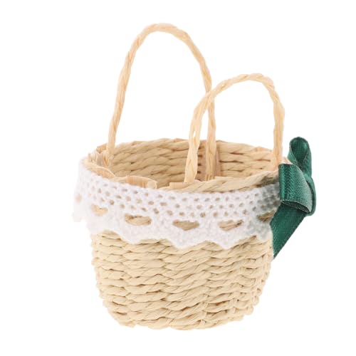 Hohopeti Miniatur Bambuskorb Handgewebt Rustikal Kleines Puppenhaus Zubehör Dekoratives Miniaturkorb Modell für Puppenstube mit Grünem Schleifenakzent für Miniaturlandschaften Hohopeti Miniatur Bambuskorb Handgewebt Rustikal Kleines Puppenhaus Zubehör Dekoratives Miniaturkorb Modell für Puppenstube mit Grünem Schleifenakzent für Miniaturlandschaften von Hohopeti