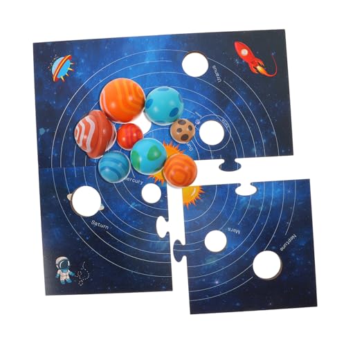 Hohopeti Planetenkognitive Toys Puzzle-Puzzle Kleinkind-Puzzle Bildungsspielzeug Kosmisches Dreidimensionales Puzzlebrett- Montessori Kleidung Holz von Hohopeti