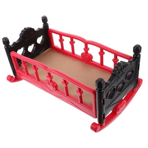 Hohopeti Puppen-krippenspielzeug Zubehör Für Babypuppen Wiegenbett Für Babypuppen Puppenhaus Krippe Bett Puppenbett Puppenkrippe Mini-puppenstubenwiege Puppenhaus Babybett Rot Plastik von Hohopeti