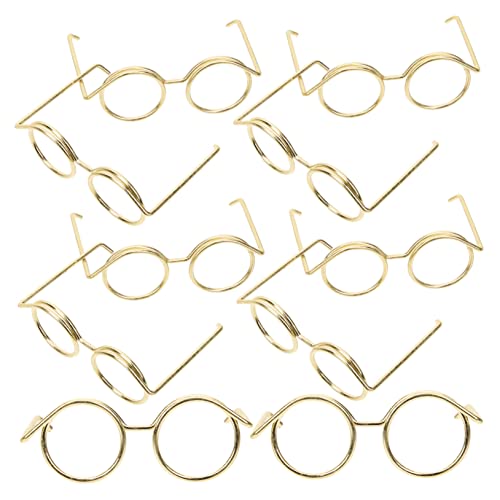 Hohopeti Puppenbrille Mini Sonnenbrillen Für Puppen Metallrahmen Ohne Gläser Klassisches Puppenzubehör Für Kreative Outfits Und Dress Up Goldene Farbe von Hohopeti