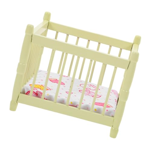 Hohopeti Puppenhaus Krippe Wiegenbett Für Babypuppen Mini-hausmöbel Puppenhaus Babybett Puppenhauszubehör Babypuppenbett Mini-babybett Dekoratives Puppenbett Mini Hausbett Pp-Baumwolle von Hohopeti