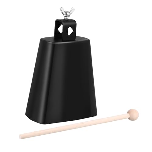 Hohopeti Schwarze Kuhglocke Handglocken Musikinstrumente Trommelzubehör jubelnde Laute Rufglocke Kuhglockenschläger Sound die Schule de Drumset-Percussion Schlagzeug-Kuhglocke hölzern Black von Hohopeti