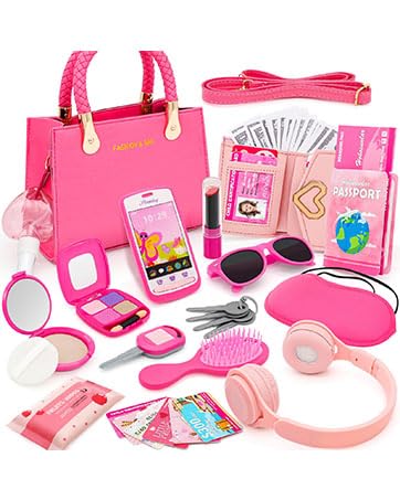 Kleinkind-Mädchen-Handtasche mit Accessoires - Kinder-Make-up, Kopfhörer, Geldbörse, Telefon, Sonnenbrille, Schlüssel, Kreditkarten, Geschenk für Mädchen 3+ … von Hohosunlar