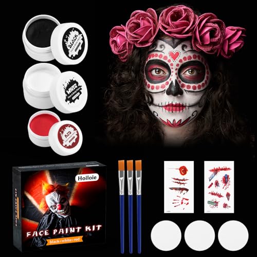 Halloween Joker Schminke Set,Schwarz Weiß Rot Creme Gesicht Körperfarbe,Halloween Spezialeffekt Make Up Set,für Zombie Vampir SFX Makeup Theater Bühne Film von Hoiloie