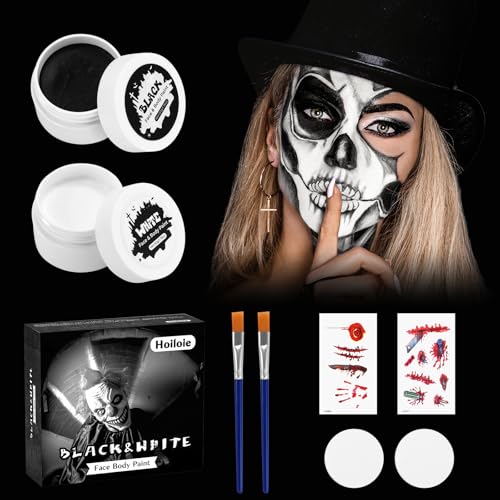 Halloween Schminke Schwarz Weiß Set,Schminke Erwachsene Kinder,Halloween Spezialeffekt Make Up Set,für Zombie Vampir SFX Makeup Theater Bühne Film von Hoiloie