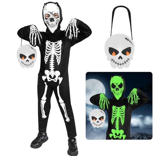 Hoiloie Skelett Kostüm Kinder,Halloween Kostüm Kinder,Skelett kostüm kinder Leuchtend für Jungen und Mädchen(5-7 Jahre) von Hoiloie