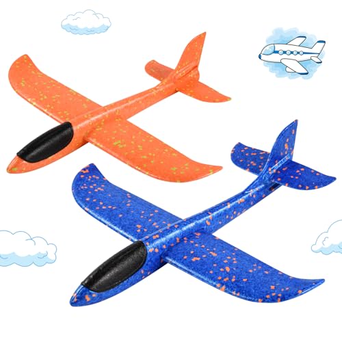 Hoiloie XXL 2 Stücke 44cm Styroporflieger Kinder,Flieger Styropor Flugzeug Styropor Kinder,Wurfgleiter Flieger mit 2 Flug Modi,Flugzeug Spielzeug für Kinder Jungen Mädchen ab 3 4 5 6 7 8 9 10 Jahre von Hoiloie