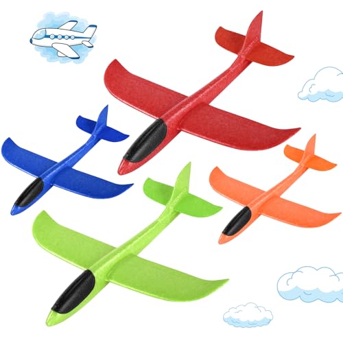 Hoiloie XXL 4 Stücke 44cm Styroporflieger Kinder,Flieger Styropor Flugzeug Styropor Kinder,Wurfgleiter Flieger mit 2 Flug Modi,Flugzeug Spielzeug für Kinder Jungen Mädchen ab 3 4 5 6 7 8 9 10 Jahre von Hoiloie