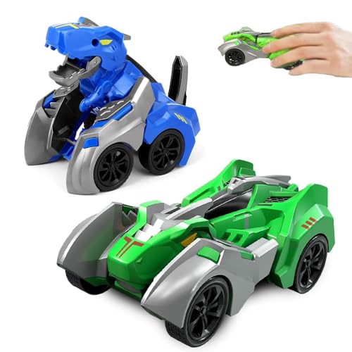 Hojalis 2 Stück Dinosaurier Transform Auto, 2 in 1 Dinosaurier Spielzeug Auto für Kinder, Verwandeln Spielzeug, Dino Spielzeugauto, Geburtstag Geschenk für Jungen Mädchen ab 3 4 5 6 Jahre von Hojalis